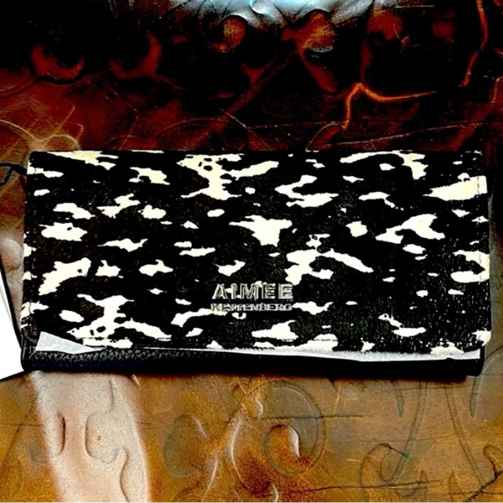 Genuine Leather calf hair, slim gold over wallet